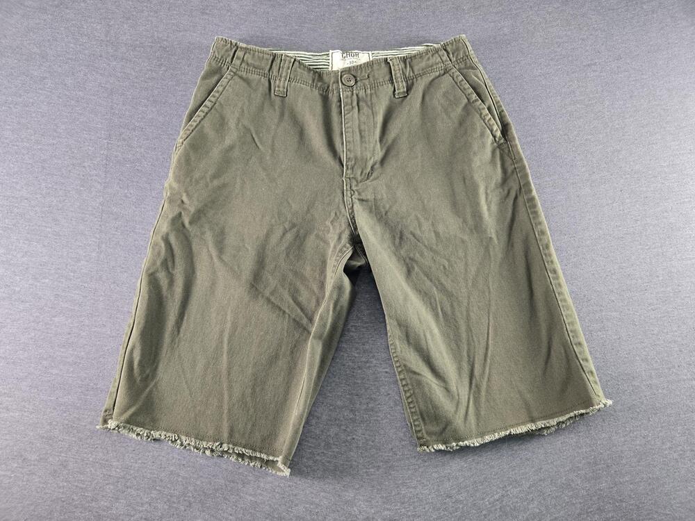 Chor Shorts Mens 30 Green Chino Cutoff Frayed Hem Flat Front Canvas Summer